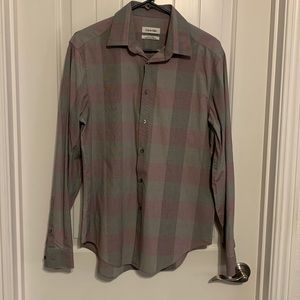 CALVIN KLEIN Grey and Red Plaid Button Down